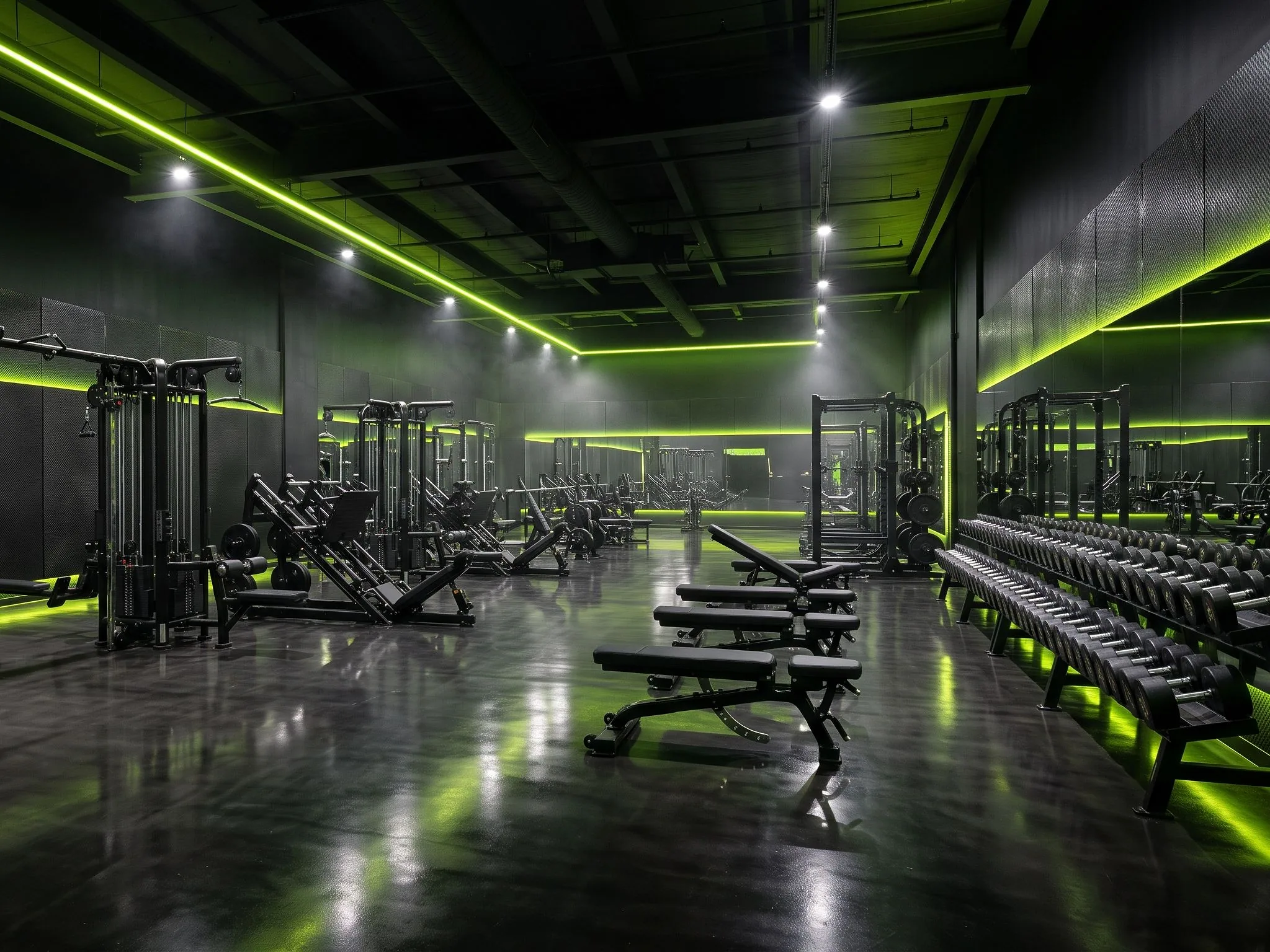 Strength zone with racks and benches
